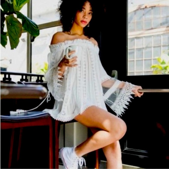 POL Tops - POL white BoHo lace floral off shoulder ruffle top. Size S